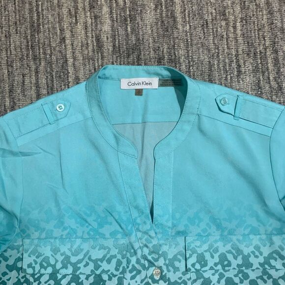 Calvin Klein Womens Size Small Button Front Top Blue Black Ombre Long Sleeve - Picture 6 of 7